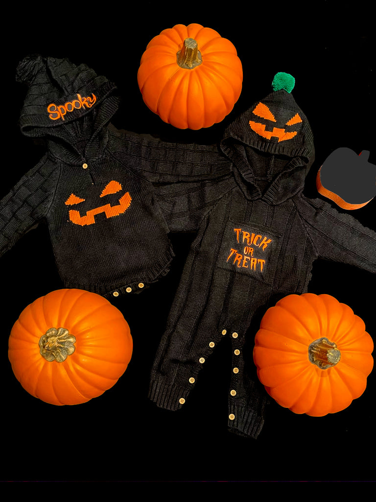 Spooky Jack-O-Lantern Knit Onesie